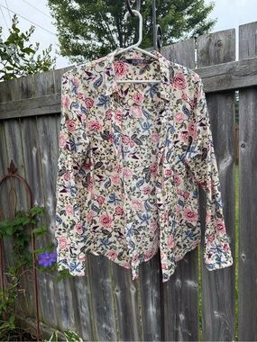 Cotton On Cream Floral Button-Up with Pink & Blue Accents